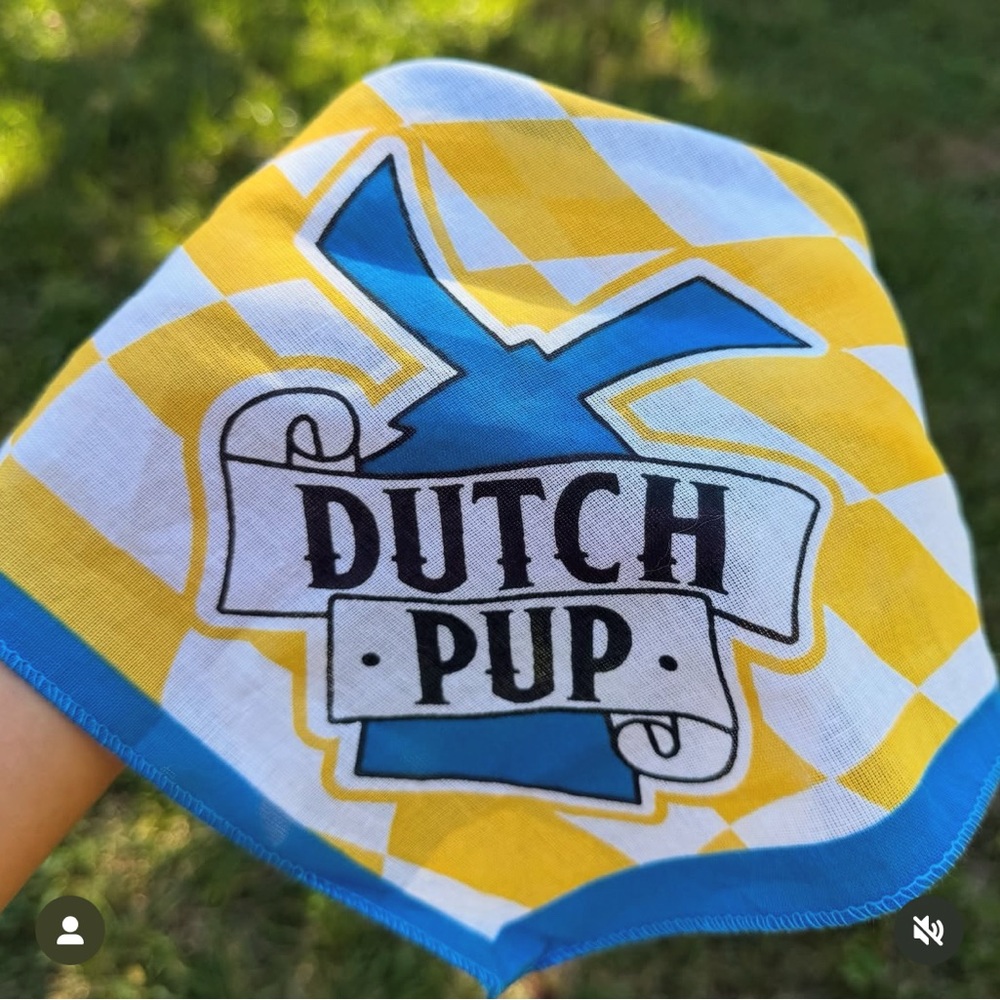Dutch Bros Coffee Dutch Pup Yellow and Blue Checkered Bandana w/ Logo